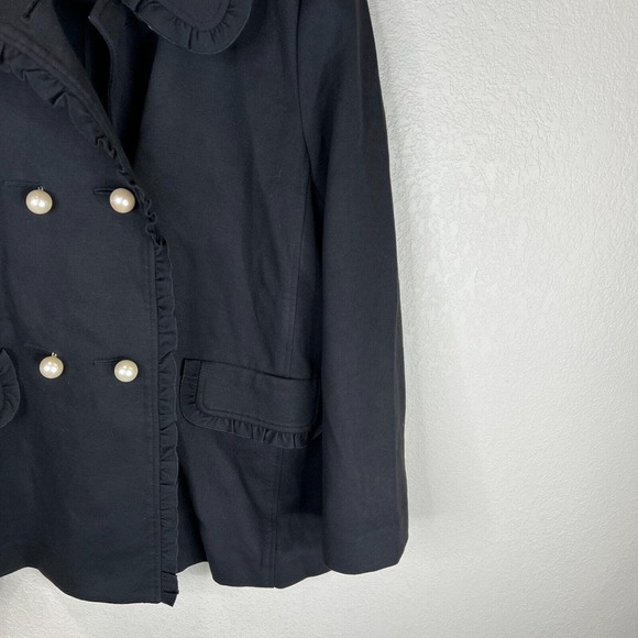 Kate Spade Broome Street Coat Jacket Women's 4 Black Ponte Ruffled Pearl Buttons - Picture 5 of 12